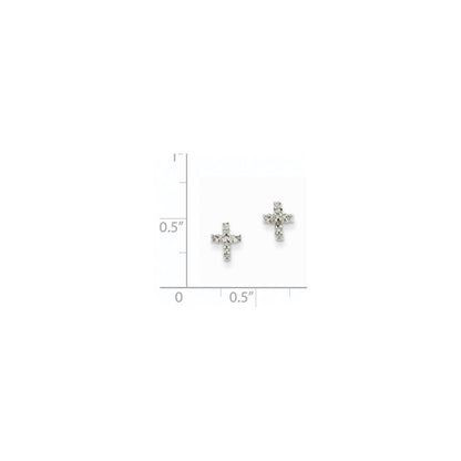 14k Yellow Gold & Top Surface Rhodium-plated Real Diamond Cross Post Earrings