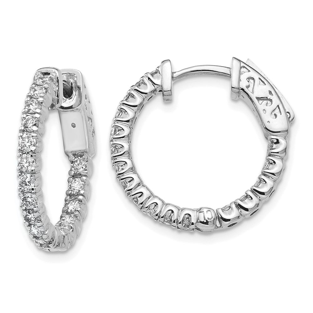 14k White Gold 1 Ct. Lab Grown Diamond VS/SI+ G+ Round In and Out Safety Clasp Hoop Earrings