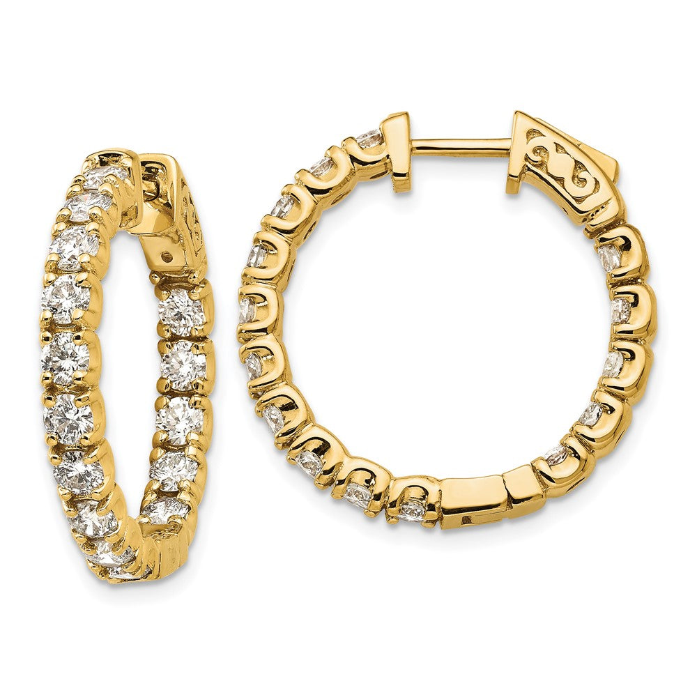 14K Yellow Gold Lab Grown Vs+, F+ Diamond Round Hoop Safety Clasp Earrings