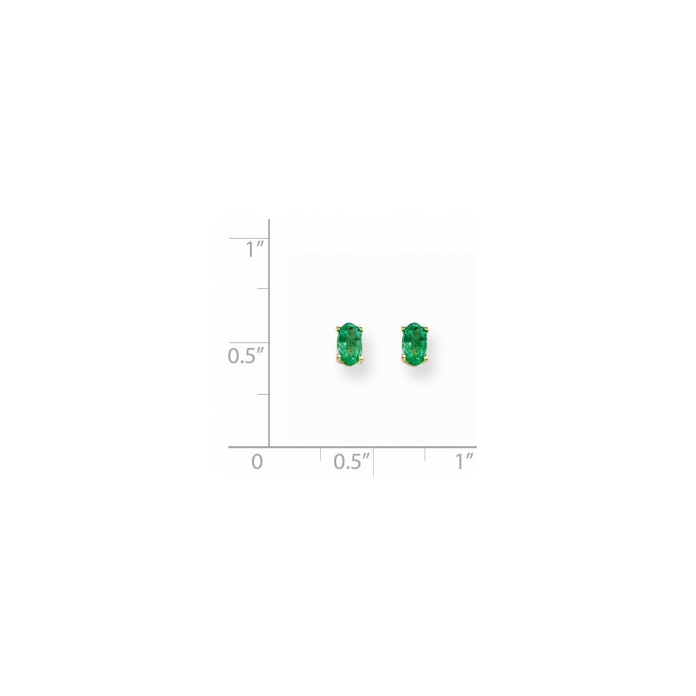 14k Yellow Gold 5x3mm Oval Emerald Earrings
