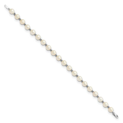 14K White Gold 6 7mm Semi Round Freshwater Cultured Pearl Bracelet