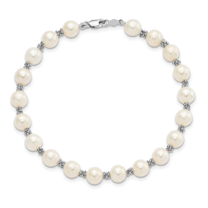 14K White Gold 6 7mm Semi Round Freshwater Cultured Pearl Bracelet