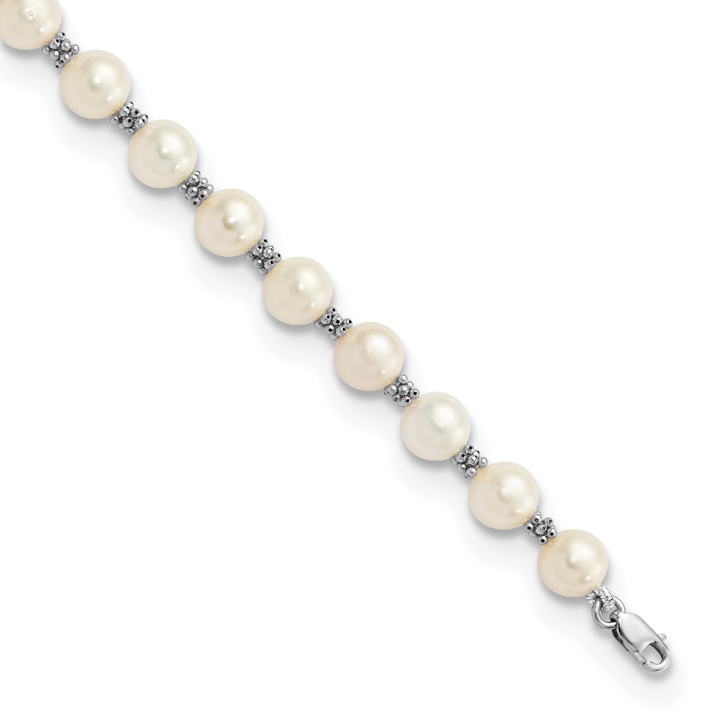 14K White Gold 6 7mm Semi Round Freshwater Cultured Pearl Bracelet