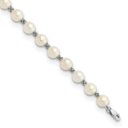 14K White Gold 6 7mm Semi Round Freshwater Cultured Pearl Bracelet