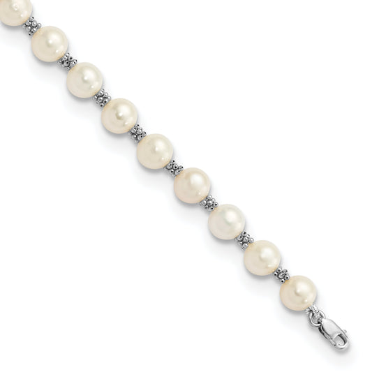 14K White Gold 6 7mm Semi Round Freshwater Cultured Pearl Bracelet