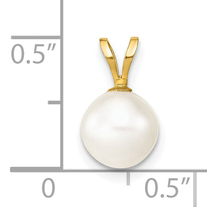 14k Yellow Gold 14K 7-8mm White Round Freshwater Cultured Pearl Pendant