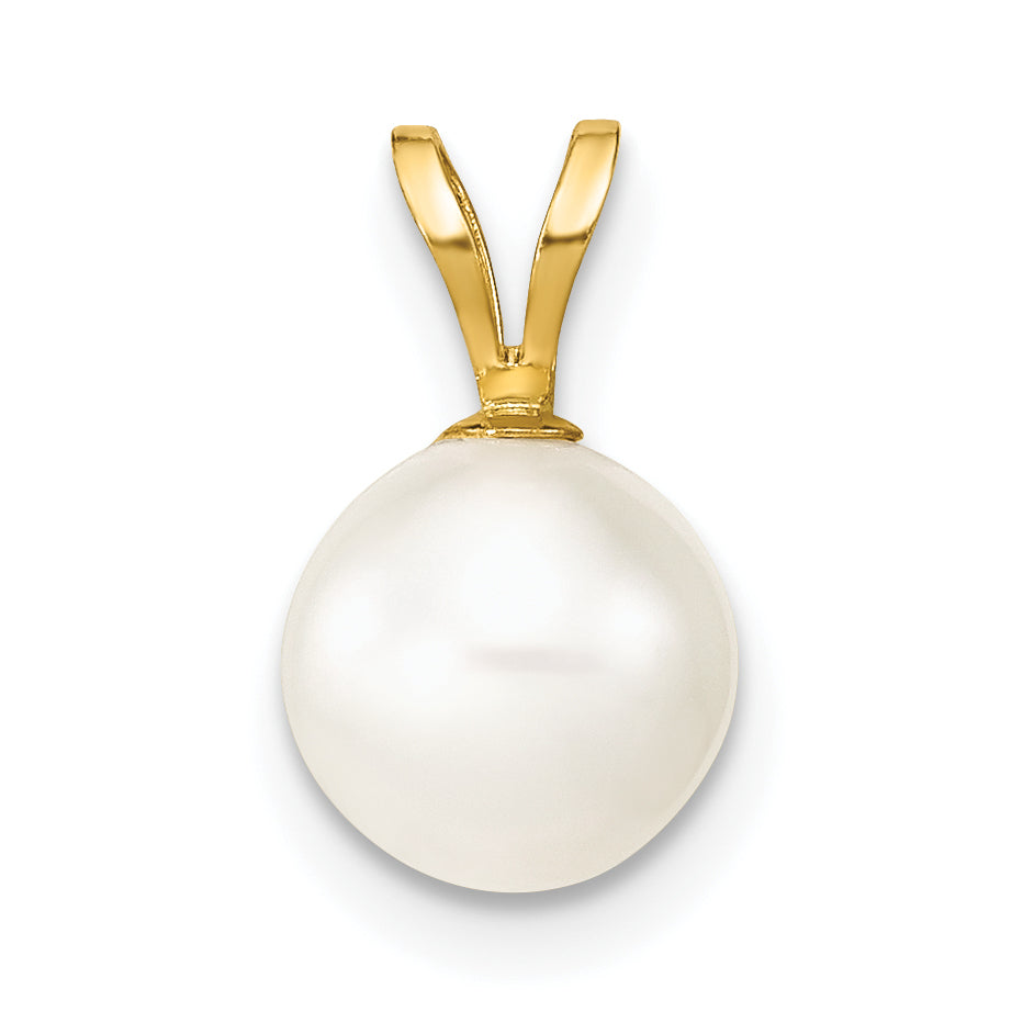 14k Yellow Gold 14K 7-8mm White Round Freshwater Cultured Pearl Pendant