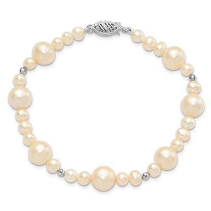 14K White Gold 5 9mm Near Round Freshwater Cultured Pearl Beaded 7.5 Inch Bracelet