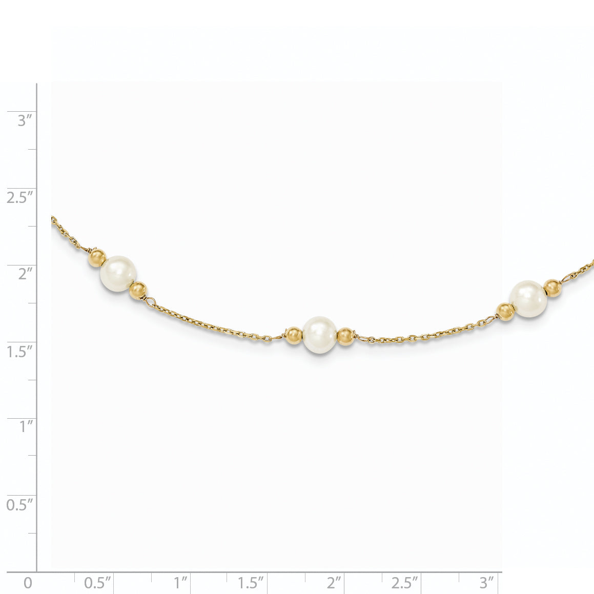 14K Yellow Gold 5 6mm White Near Round Freshwater Cultured Pearl Beaded Station 7.5 Inch Bracelet