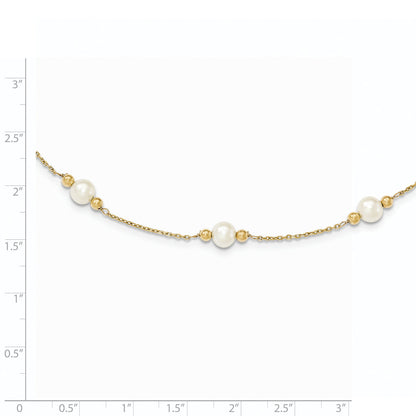 14K Yellow Gold 5 6mm White Near Round Freshwater Cultured Pearl Beaded Station 7.5 Inch Bracelet