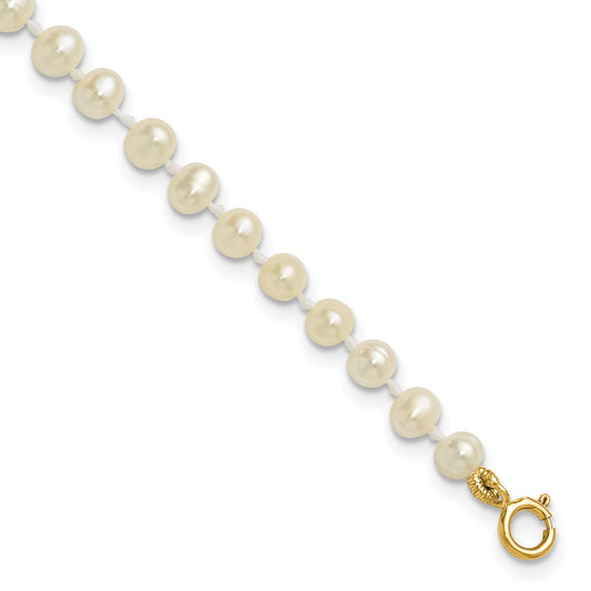 14K Yellow Gold 3 4mm White Semi Round Freshwater Cultured Pearl 4 Inch Bracelet
