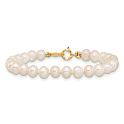 14K Yellow Gold 4 5mm White Semi Round Freshwater Cultured Pearl 5 Inch Bracelet