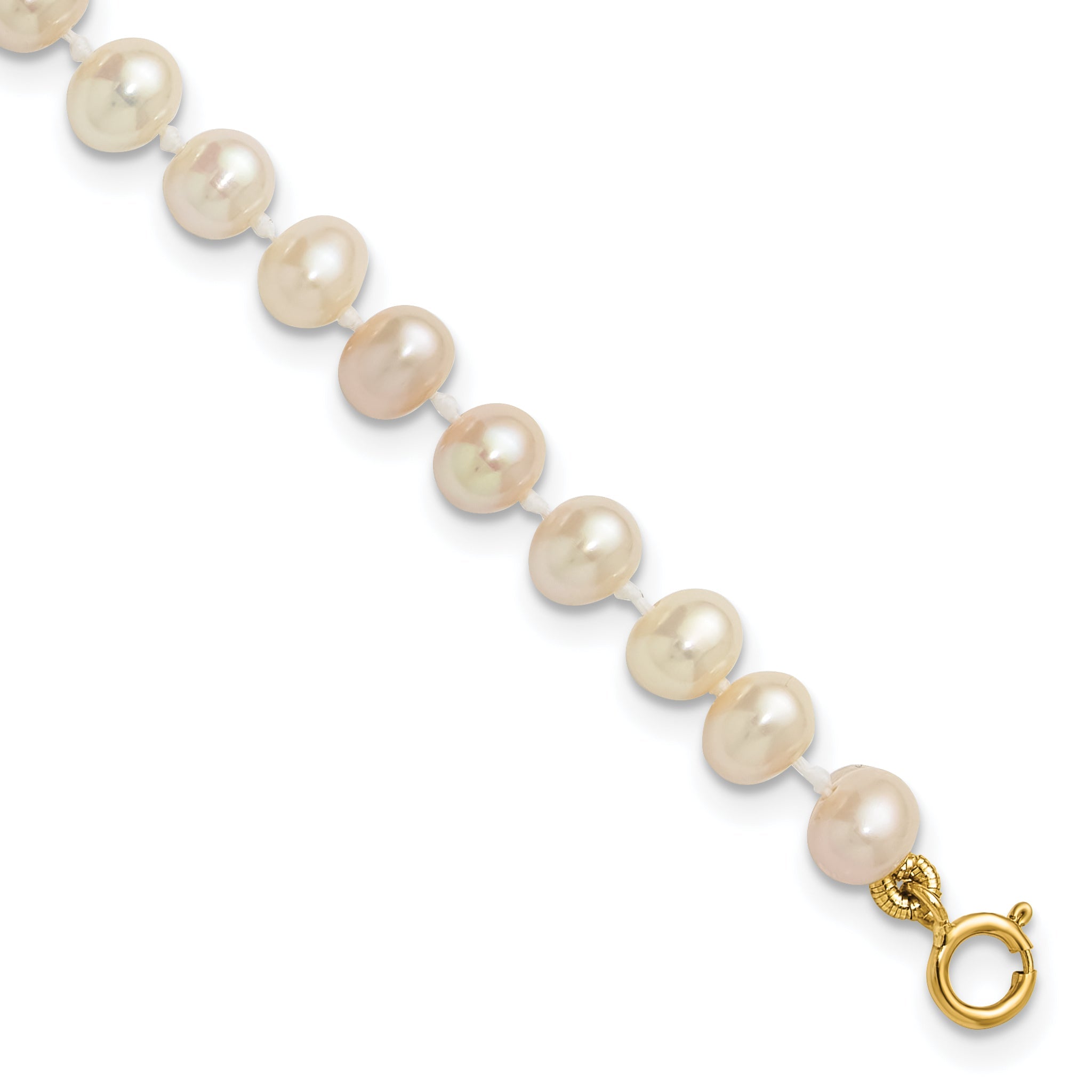 14K Yellow Gold 4 5mm White Semi Round Freshwater Cultured Pearl 5 Inch Bracelet