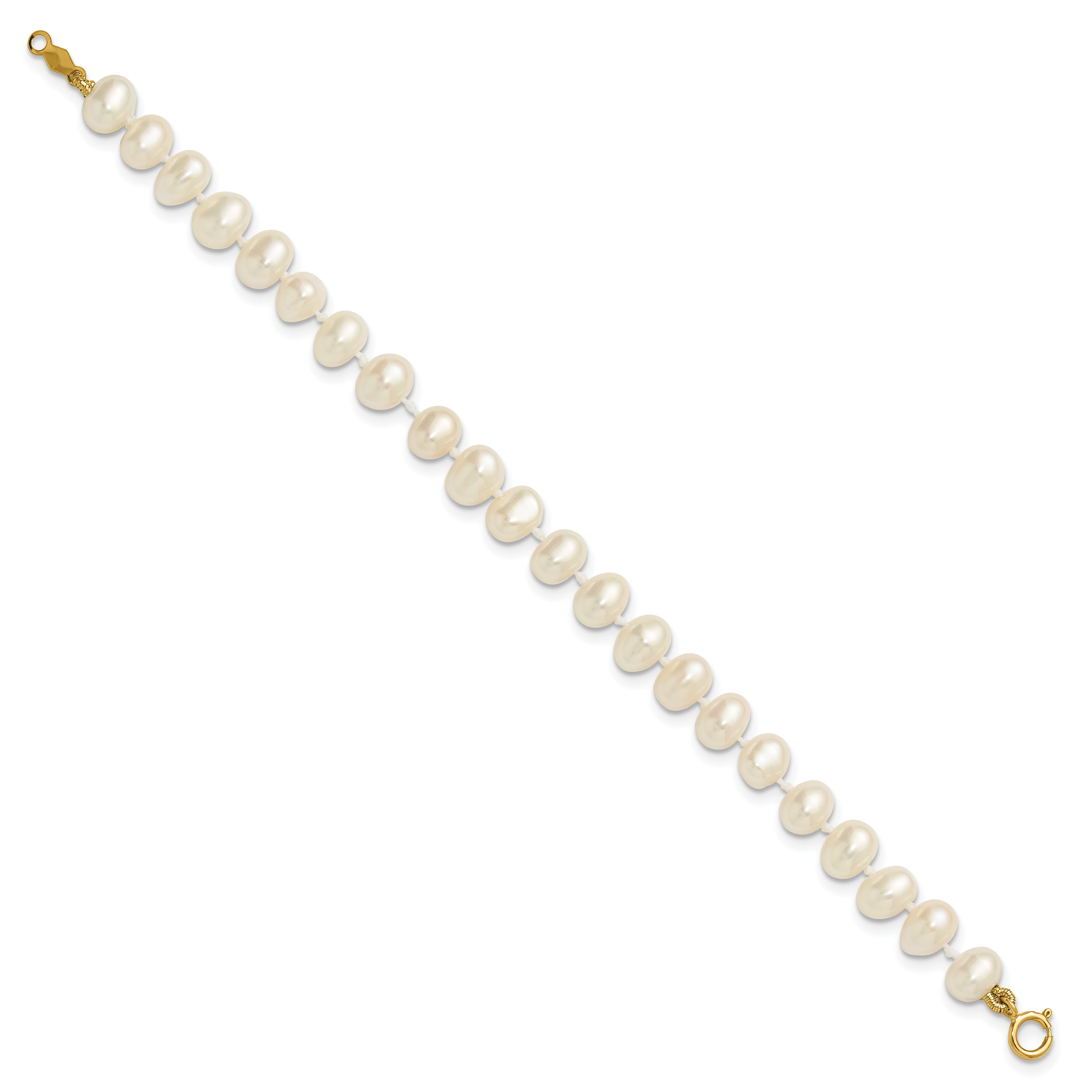 14K Yellow Gold 5 6mm White Semi Round Freshwater Cultured Pearl Inch Bracelet