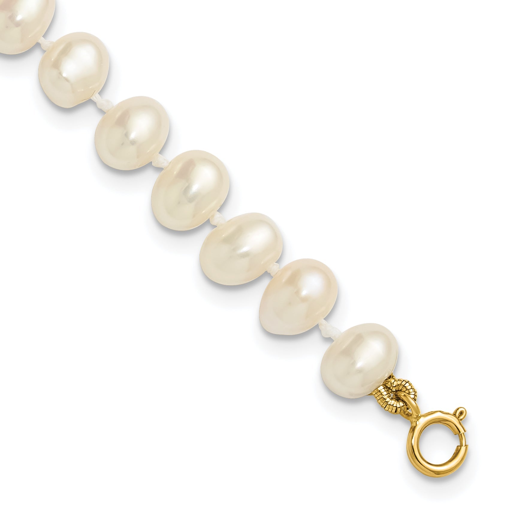 14K Yellow Gold 5 6mm White Semi Round Freshwater Cultured Pearl Inch Bracelet