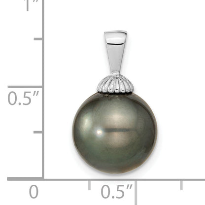 14k White Gold 14k White Gold 11-12mm Black Round Tahitian Saltwater Cultured Pearl Pendant