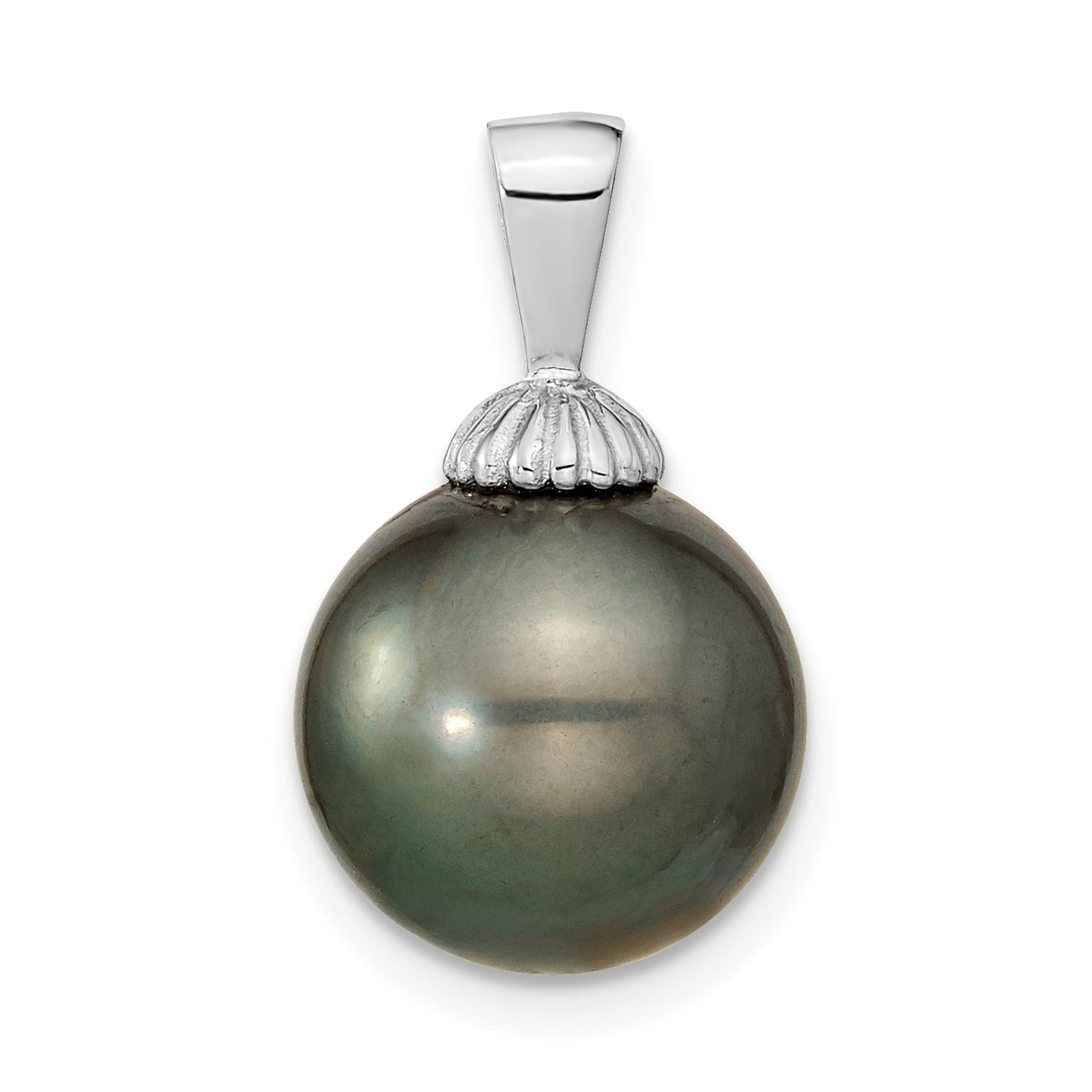 14k White Gold 14k White Gold 11-12mm Black Round Tahitian Saltwater Cultured Pearl Pendant