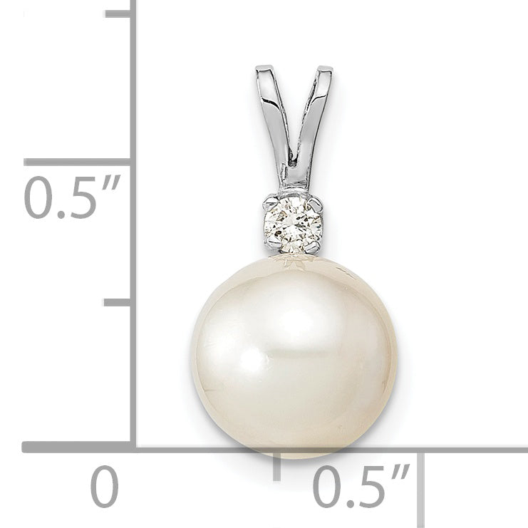 14k White Gold 14k White Gold 9-10mm White Round South Sea Saltwater Cultured Pearl and .05 Carat Diamond Pendant