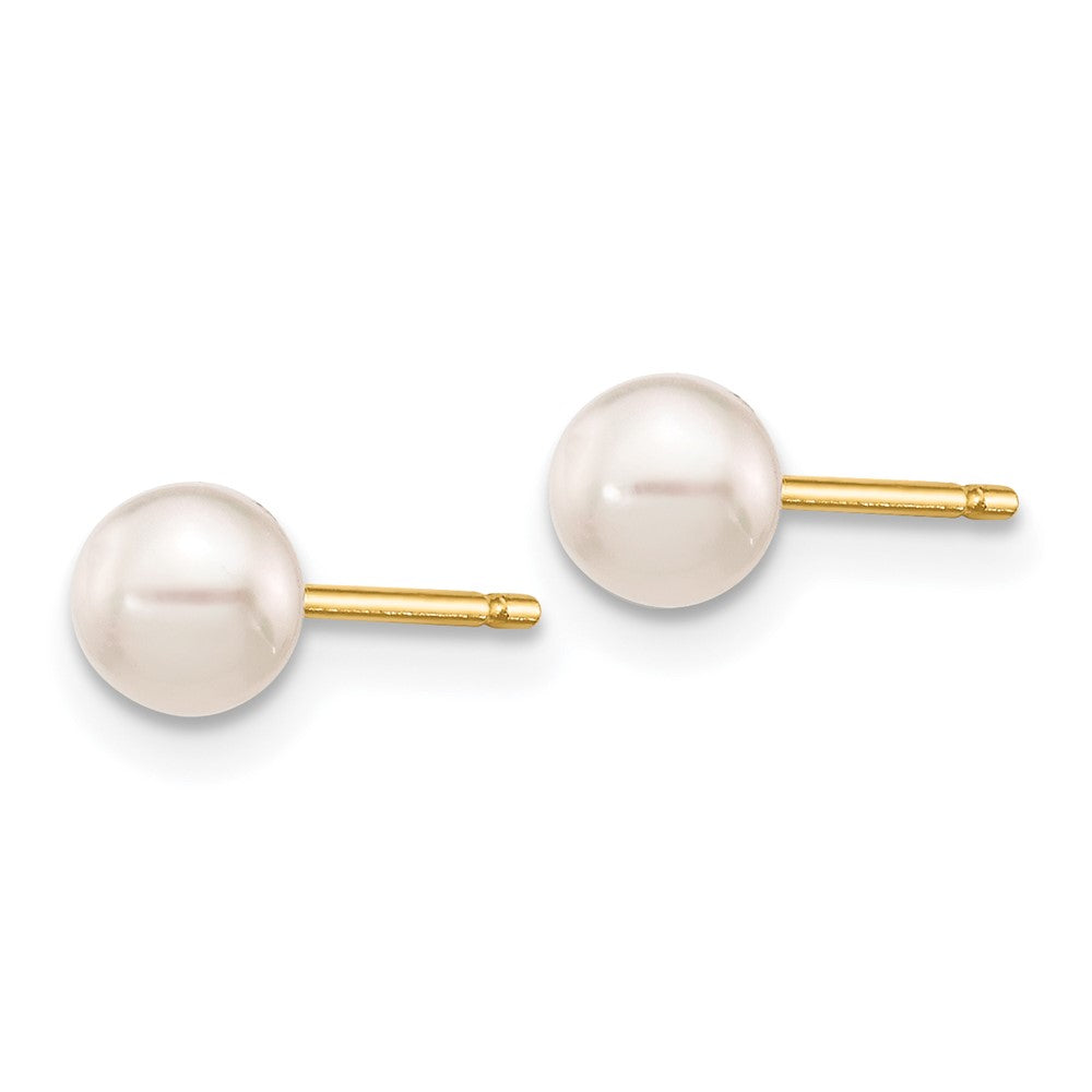 14K Yellow Gold 4 5mm White Round Akoya Saltwater Cultured Pearl Stud Post Earrings