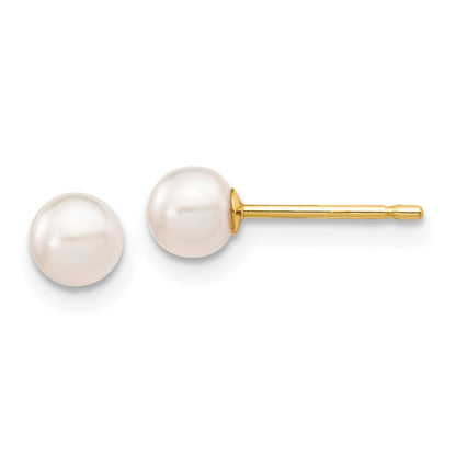 14K Yellow Gold 4 5mm White Round Akoya Saltwater Cultured Pearl Stud Post Earrings