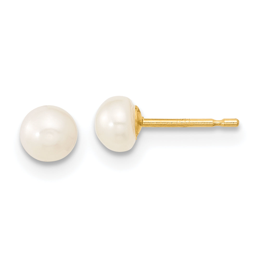 14k Yellow Gold 14k 4-5mm White Freshwater Cultured Pearl Pendant, 5 inch Bracelet and Post Earrings Set