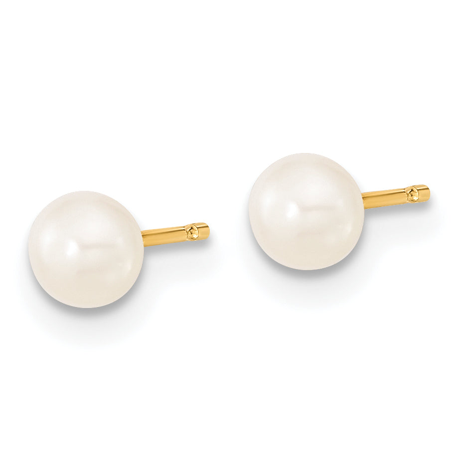 14k Yellow Gold 14k 4-5mm White Freshwater Cultured Pearl Pendant, 5 inch Bracelet and Post Earrings Set