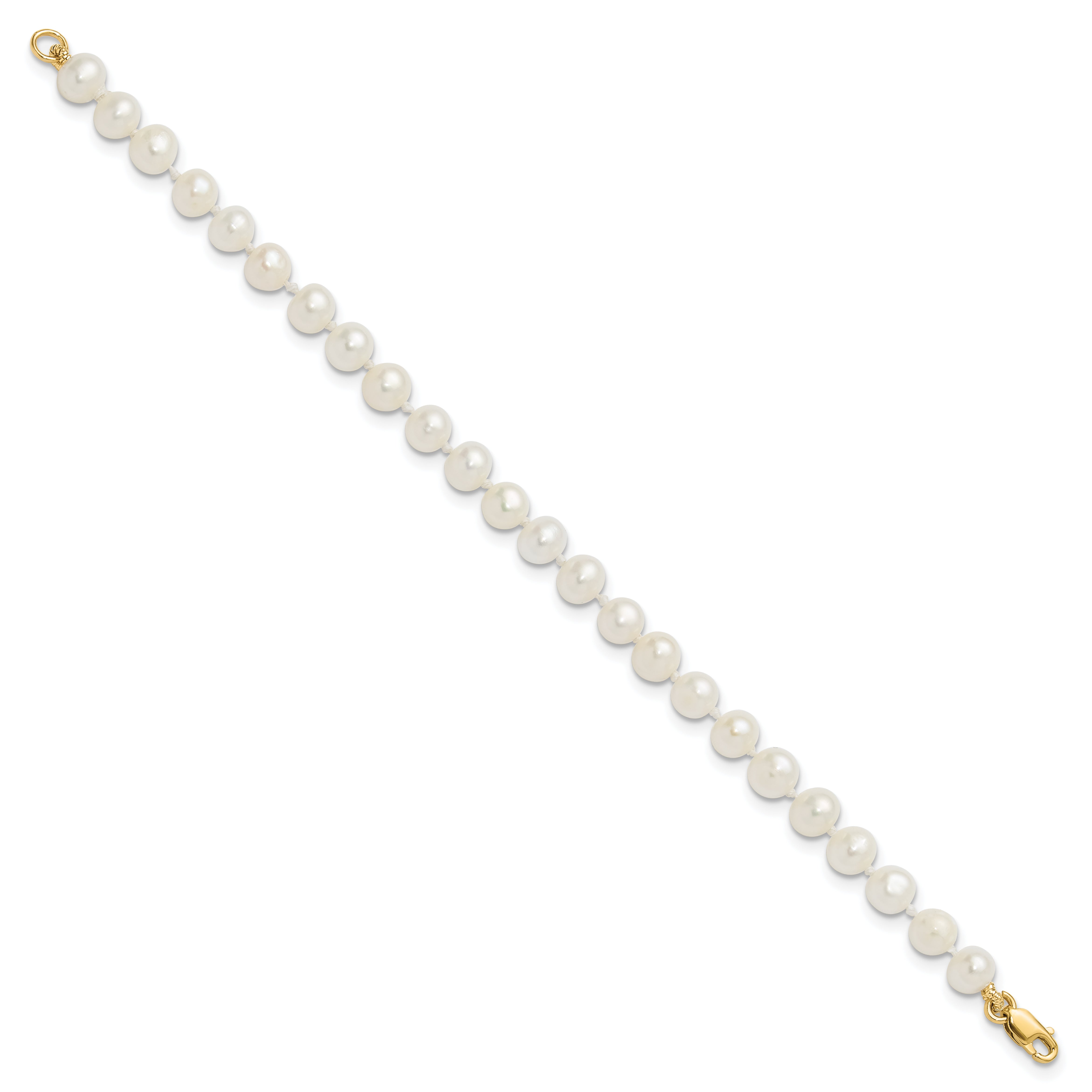 14k Yellow Gold 14k 4-5mm White Freshwater Cultured Pearl Pendant, 5 inch Bracelet and Post Earrings Set