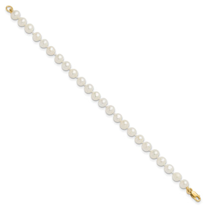 14k Yellow Gold 14k 4-5mm White Freshwater Cultured Pearl Pendant, 5 inch Bracelet and Post Earrings Set