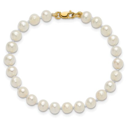 14k Yellow Gold 14k 4-5mm White Freshwater Cultured Pearl Pendant, 5 inch Bracelet and Post Earrings Set