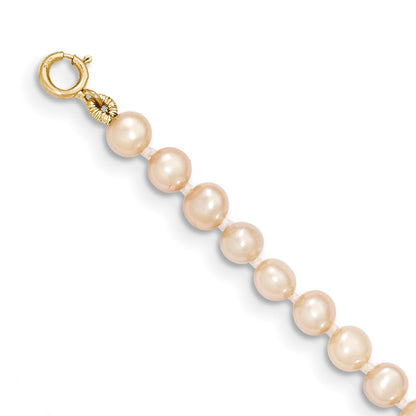 14K Yellow Gold 3 4mm Pink Near Round Freshwater Cultured Pearl Bracelet