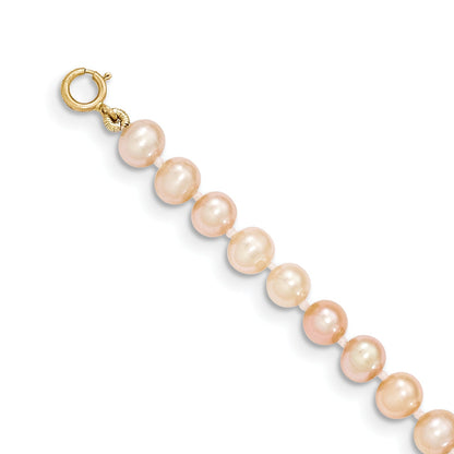 14K Yellow Gold 4 5mm Pink Near Round Freshwater Cultured Pearl Bracelet