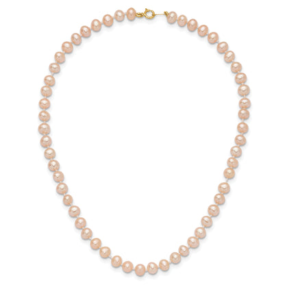 14K Yellow Gold 4 5mm Pink Near Round Freshwater Cultured Pearl Bracelet
