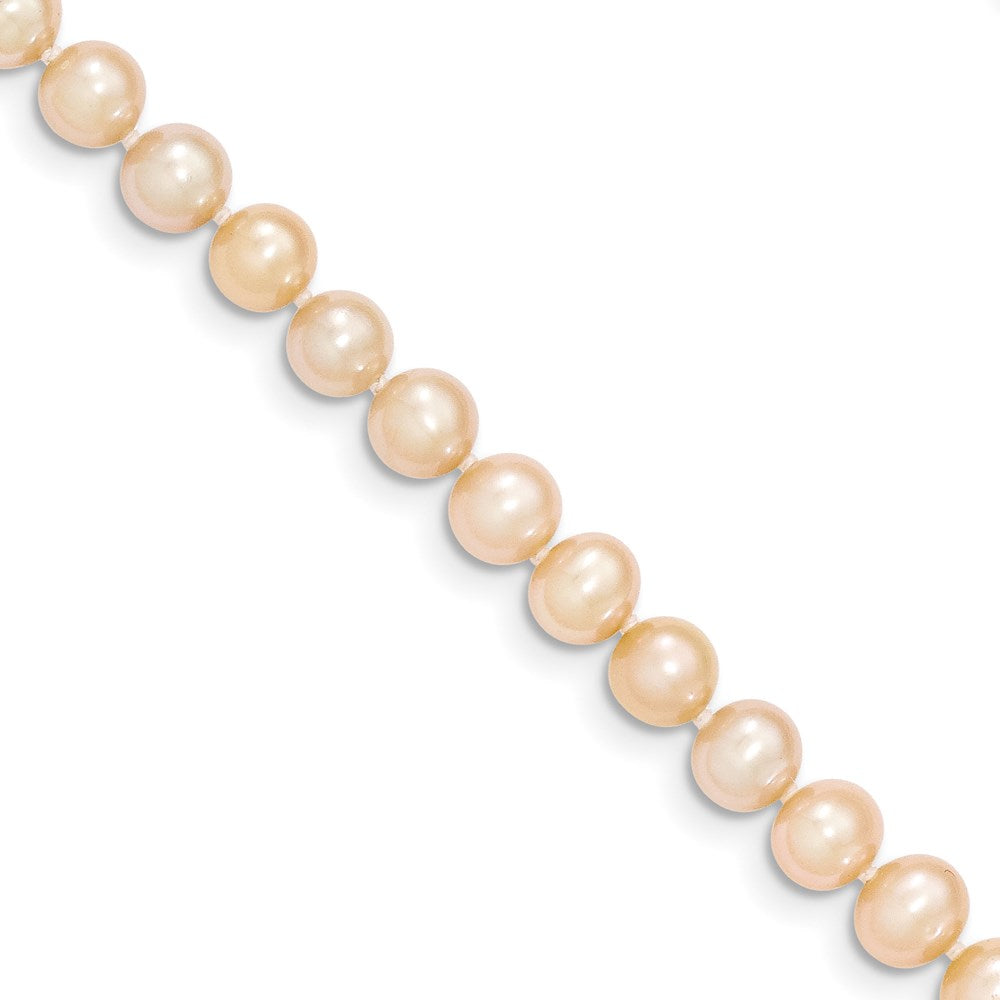 14K Yellow Gold 5 6mm Pink Near Round Freshwater Cultured Pearl Bracelet
