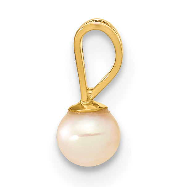 14K Yellow Gold 3 4mm Pink Round Freshwater Cultured Pearl Pendant