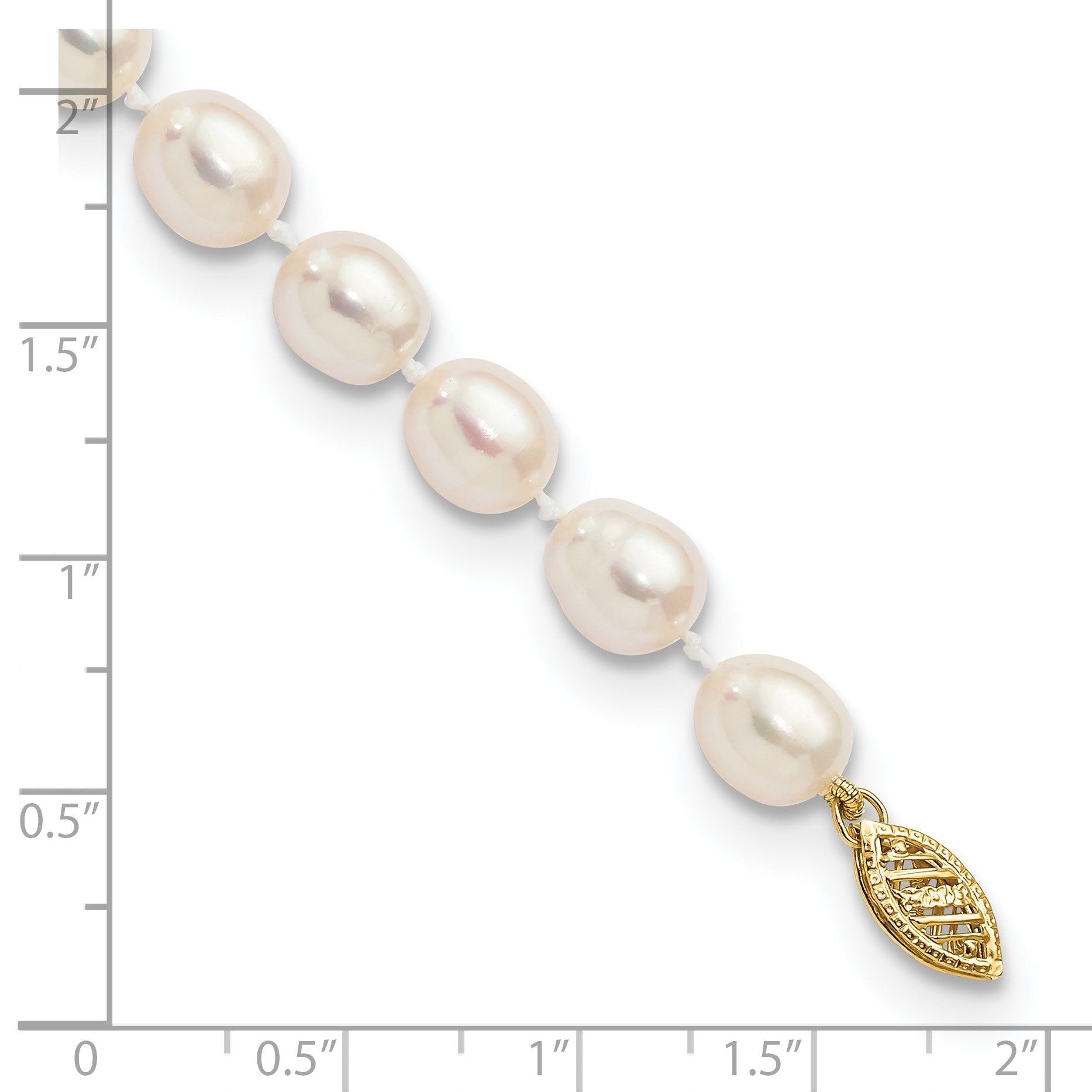 14K Yellow Gold 7 8mm White Rice Freshwater Cultured Pearl 7.5 Inch Bracelet