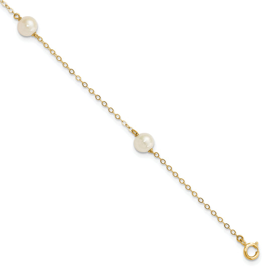 10K Yellow Gold 5-6mm White Near-Round Freshwater Cultured Pearl 3-Station 7.25 Inch Bracelet