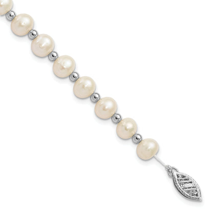 14K White Gold 6 7mm Near Round Freshwater Cultured Pearl Beaded 7 Inch Bracelet