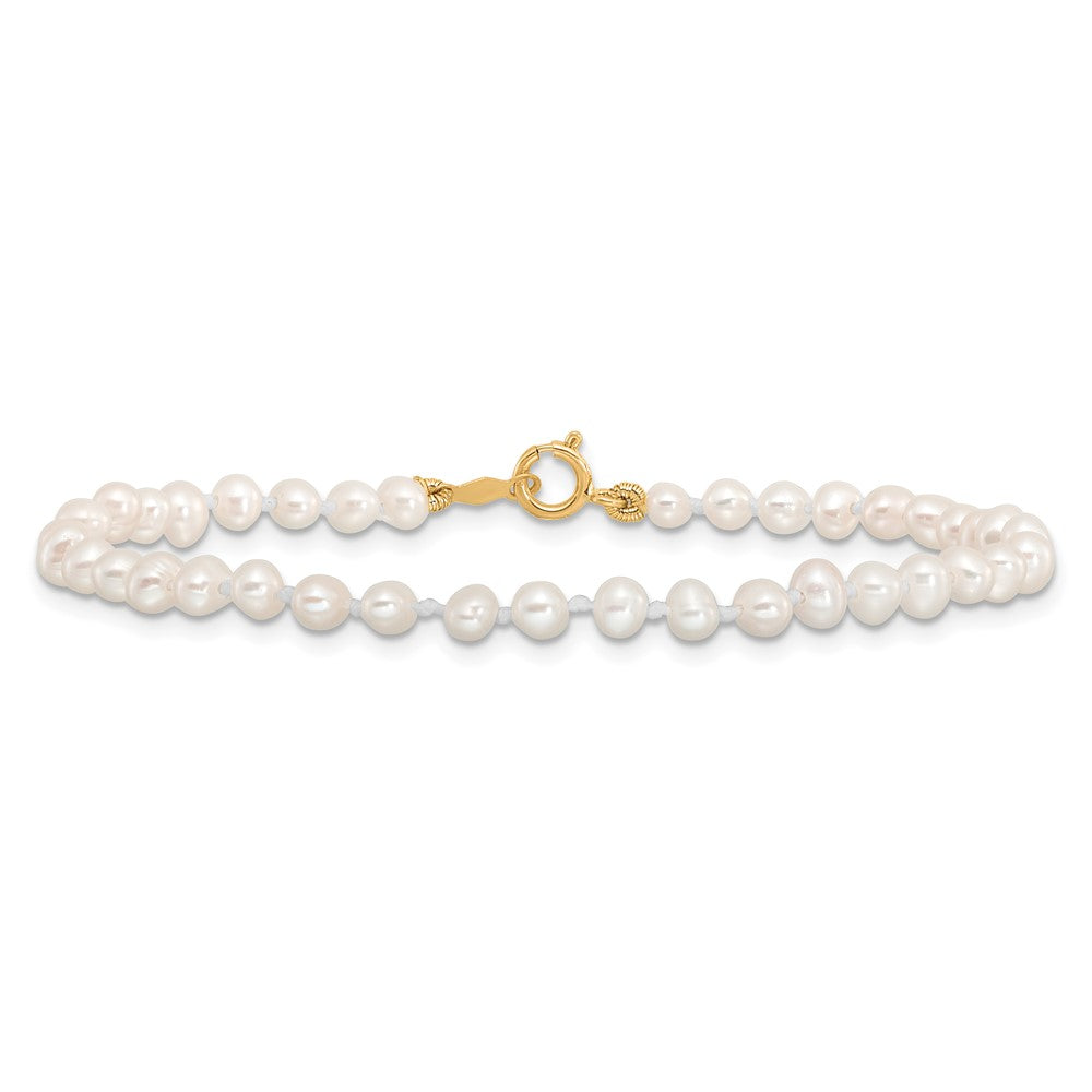 14K Yellow Gold Madi K 3 4mm White Egg Shape Freshwater Cultured Pearl 6 Inch Bracelet