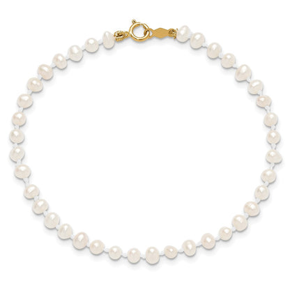14K Yellow Gold Madi K 3 4mm White Egg Shape Freshwater Cultured Pearl 6 Inch Bracelet