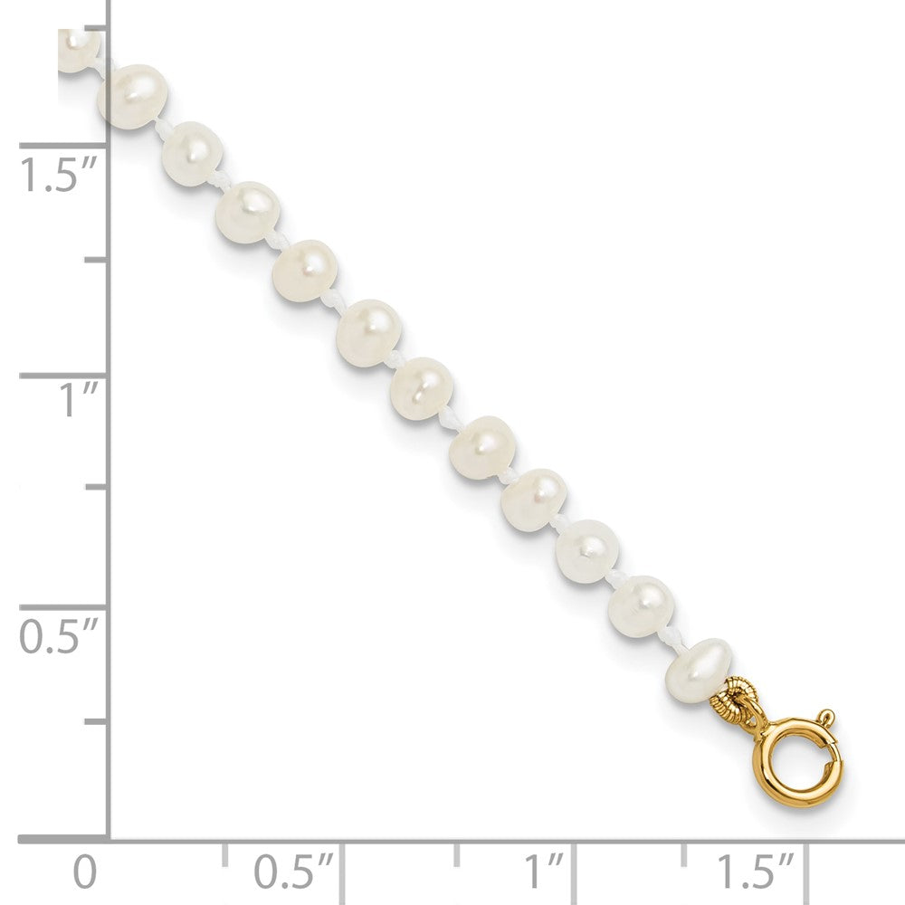 14K Yellow Gold Madi K 3 4mm White Egg Shape Freshwater Cultured Pearl 6 Inch Bracelet