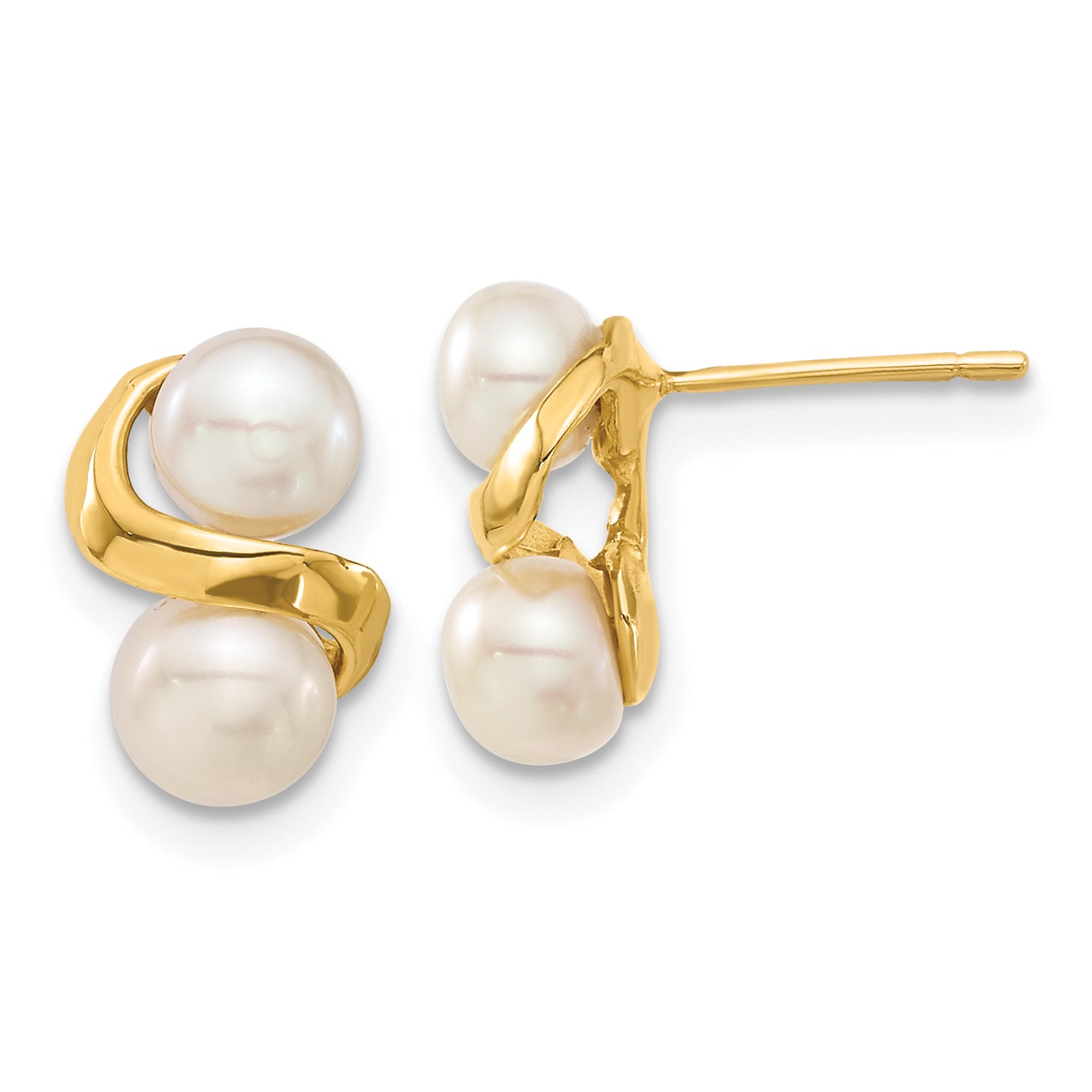 14k Yellow Gold 14k 5-6mm White Button Freshwater Cultured Pearl Post Earrings and Pendant Set