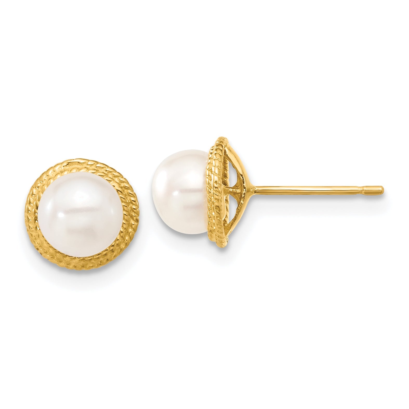14k Yellow Gold 14k 5-6mm White Button Freshwater Cultured Pearl Post Earrings and Pendant Set