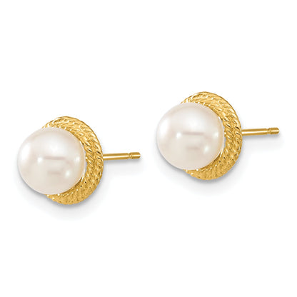 14k Yellow Gold 14k 5-6mm White Button Freshwater Cultured Pearl Post Earrings and Pendant Set