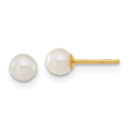 14k Yellow Gold 14k Children's 4-5mm White Round Freshwater Cultured Pearl Pendant and Post Earrings Set
