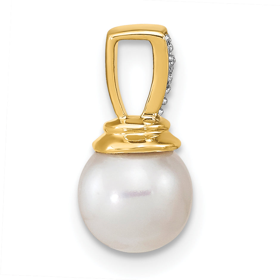 14K Yellow Gold 6 7mm Freshwater Cultured Pearl And Diamond Polished Pendant
