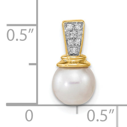 14K Yellow Gold 6 7mm Freshwater Cultured Pearl And Diamond Polished Pendant