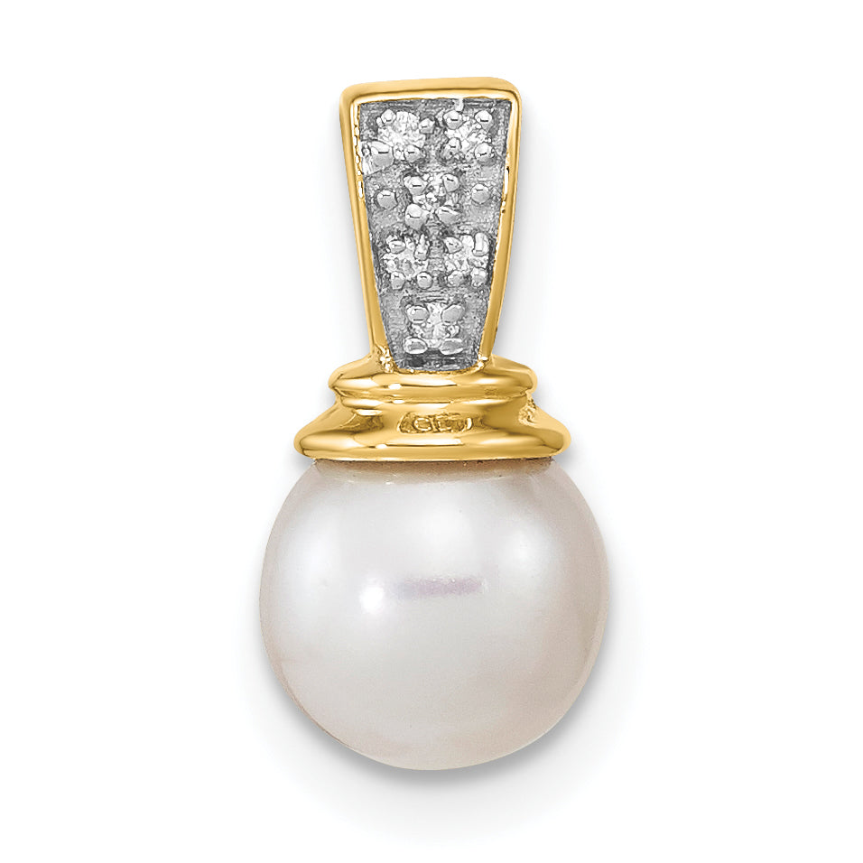 14K Yellow Gold 6 7mm Freshwater Cultured Pearl And Diamond Polished Pendant