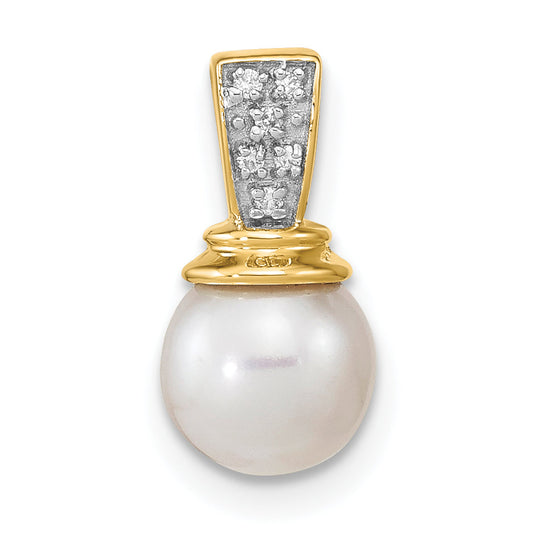 14K Yellow Gold 6 7mm Freshwater Cultured Pearl And Diamond Polished Pendant