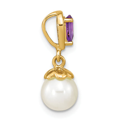 14k Yellow Gold 14K Gold w/ Amethyst & Freshwater Cultured Pearl Polished Chain Slide