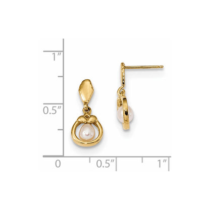 14K Yellow Gold 3 4mm White Freshwater Cultured Pearl Post Dangle Earrings